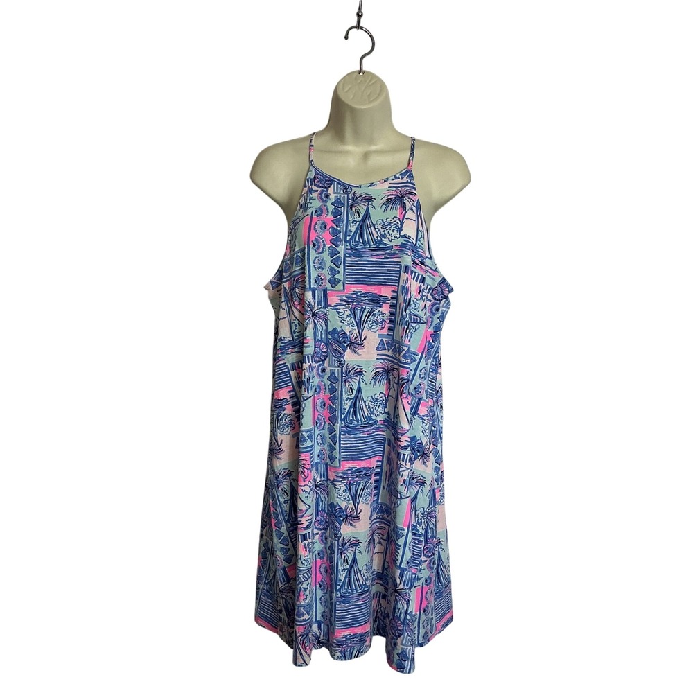 Lilly Pulitzer Med Margot Pima Cotton Jersey Swing Dress Whisper Blue Yeah Buoy